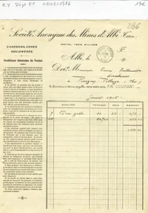 Dépt 81 - Albi - S.A. des Mines d'Albi Facture pour 41 Tonnes de Charbon de 1916 - Picture 1 of 1