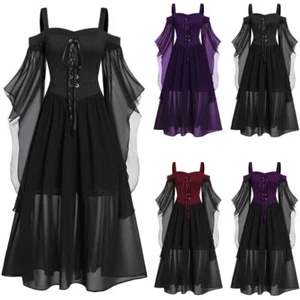 Halloween Womens Witch Fancy Dress Renaissance Medieval Gothic Cosplay Costume - Picture 1 of 24