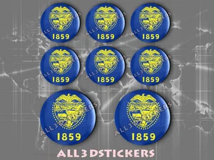 8 x 3D ROUND Resin Domed Flag Oregon - USA Adhesive Decal Vinyl - Picture 1 of 1