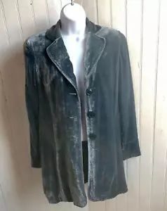 Coldwater Creek Blue Fairy Velvet Coat Duster Lined Black Paisley Pockets - Sz 4 - Picture 1 of 20