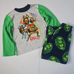 Teenage Mutant Ninja Turtles TMNT Boys 2pc Fleece Pajama Set Size S/6 Green Navy - Picture 1 of 12