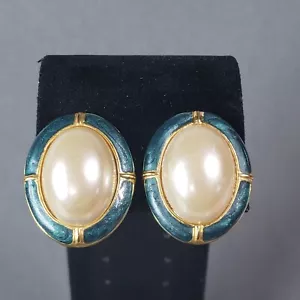 "Pendientes con clip con botones en tono dorado azul mediados de siglo retro modernista de 1,5" - Imagen 1 de 10