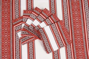 Juego de mantel + 6 servilletas rojo ucraniano adorno éster eslavo regalo - Imagen 1 de 2