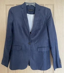 Massimo Dutti Ladies 100% Linen Blazer Jacket Navy Blue Size 38 / UK 10 - Picture 1 of 8