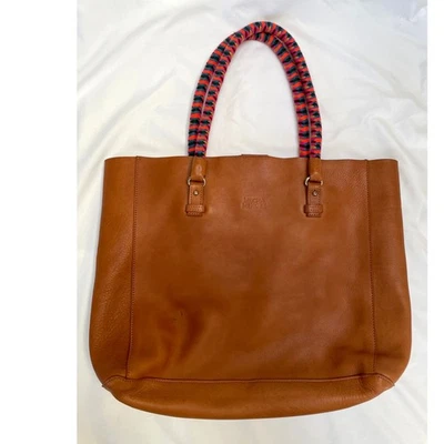 Mecha Mendez Large Leather Tote Shoulder Bag, Brown Tan Hypnotic Braid Handles - Image 1 of 4