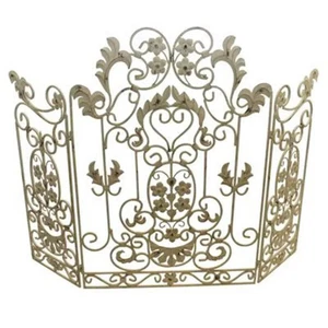 Pantalla de chimenea de 3 paneles en blanco antiguo con diseño floral - Imagen 1 de 3