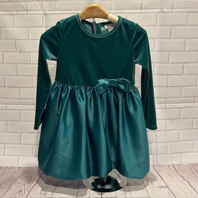 Vestido de terciopelo verde 5T Cat & Jack para niñas pequeñas vacaciones Navidad lazo Foto 1 de 4
