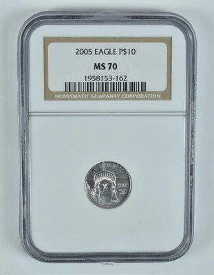 2005 $10 American Platinum Eagle 1/10 Oz Platinum MS70 NGC Brown Label - Image 1 of 4