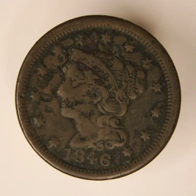 1846 Philadelphia Mint Copper Braided Hair Large Cent  - Better Condition - Image 1 of 4