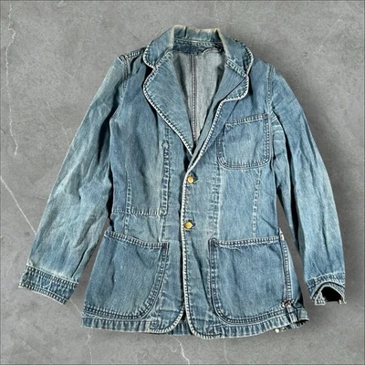 Blazer de mezclilla vintage chaqueta para tareas para hombre pequeño azul ropa de trabajo desgastado años 60 70 Lee Foto 1 de 4