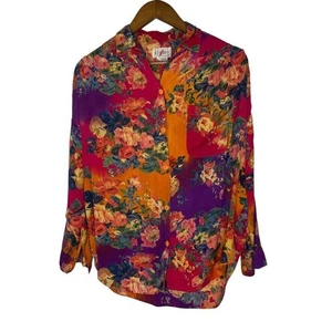 Camisa Atlast Studio Años 90 Vintage Estampado Floral Cuello Manga Larga Talla M Mujer - Imagen 1 de 6