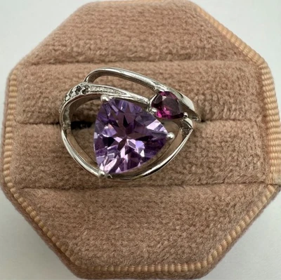 纯银 1.72 克拉紫水晶粉红色碧玺和白色黄玉 — 第 1/4 张图片