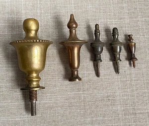 Antique 19thC Brass Finial Tops Furniture Hardware Set x 5 Lid Ornaments - Picture 1 of 24