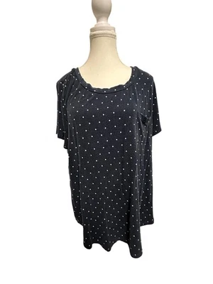 Market & Spruce Womens Navy Polka Dot Short Sleeve Top 2X Rayon/Spandex Blend - Image 1 of 4