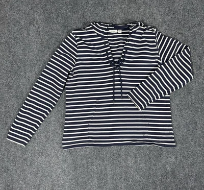 LL Bean Mujer Algodón Orgánico Sudadera con Capucha Cuarto Tanga Rayas Azul Mediano Foto 1 de 4