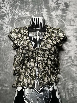 Full Tilt Blouse Women Size Medium Floral Crop Top Sheer Y2K Tye Up - Image 1 of 4