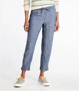 LL Bean Premium Linen Breezy Pull-On Ankle Pants Mid-Rise Tapered-Leg 12P - Picture 1 of 10