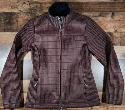 Abrigo Chaqueta Athleta Mujer Pequeño Marrón Elastizado Acanalado 2 Vías Bolsillos con Cremallera Completa Foto 1 de 4