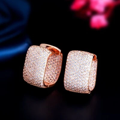 18K White/Rose/Gold Filled Made With SWAROVSKI Crystal Pave set U Hoop Earrings - Image 1 of 4