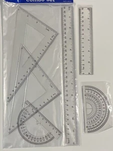 6 Pieces Clear Transparent Plastic Ruler Math Set Geometry Art NEW - Picture 1 of 3