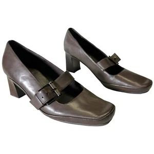 Aerosoles Mary Jane Shoes Womens Size 9 Comfort Brown Leather Block Heels Office - Picture 1 of 9