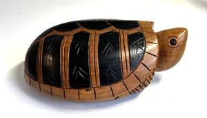 Vintage Schildkröte Massivholz handgeschnitzt Allover Skulptur Figur Volkskunst OOAK - Bild 1 von 8