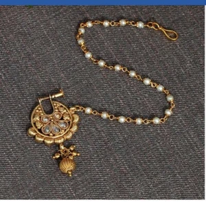 Indischer Imitatschmuck/Braut/Party/Gold, Pearl Nath Nasenring - Bild 1 von 3