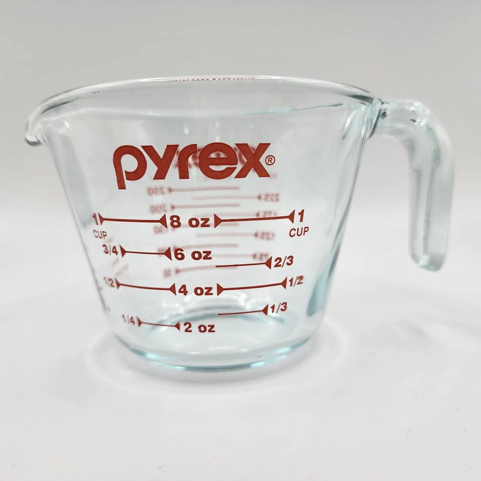 Pyrex 1 taza 8 oz. Vaso medidor 250 ml 4" vidrio transparente con rojo Foto 1 de 4