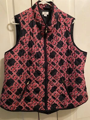 Chaleco acolchado con cremallera completa CROWN & IVY para mujer talla 2X enrejado azul rosa Foto 1 de 4