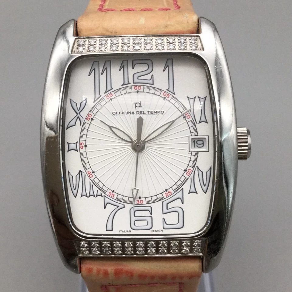 Женские часы Officina Del Tempo Tank 31 мм серебристые блестящие дата новый аккумулятор - Изображение 1 из 4