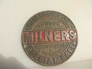 Milners Safe Lock Plaque BRASS Old Victorian Antique Lion Trade Mark