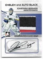 2009-10 ITG Heroes & Prospects Game-Used Emblem Auto Black /6 Jonathan Bernier