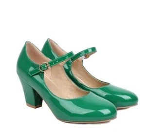 Mujeres Moda Cuero PU Color Caramelo Tacones Altos Mary Janes Fiesta Zapatos de Bomba - Imagen 1 de 20
