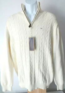 CREAM  ZIP COLLAR CABLE KNIT SWEATER preppy vintage look of the 80s 90s - Picture 1 of 12