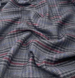 Blue Red Check/Plaid Pure Wool Tweed Fabric, Jacketing, Upholstery 400 grams - Picture 1 of 4