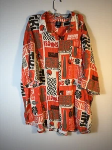 Herren Cleveland Browns orange/hellbraun Tiki Blumenmuster Knopfleiste gewebtes T-Shirt-Herren 3XL - Bild 1 von 3