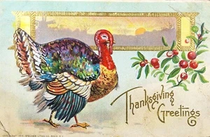 c1910 Thanksgiving Day Greetings Postcard ~ Embossed, Gold Gilded ~ #-5383 - Picture 1 of 13