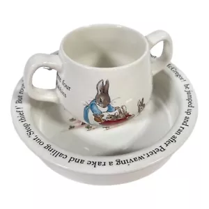 Tazza mug vintage Peter Rabbit Wedgwood bambino Beatrix Potter ciotola e 2 manici combo - Foto 1 di 12