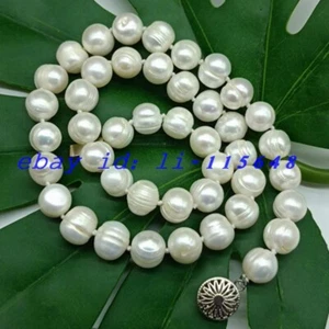 Women Gorgeous Luxury Genuine 9-10mm White Freshwater Cultured Pearl Necklace18" - Picture 1 of 6