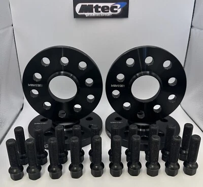 2x 15mm, 2x 12mm Black MTEC Staggered Wheel Spacers, Black Bolt VW AUDI RS3