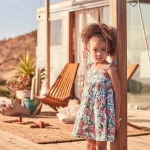 Janie and Jack Green and Red Floral Sleeveless Casual Cotton Sundress sz 8 - Picture 1 of 9