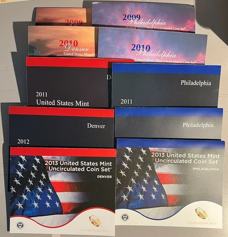 Lot of 5 US Mint Uncirculated Coin Sets (2009, 2010, 2011, 2012 and 2013) Cover