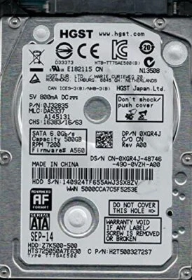 *NICE* HGST  500GB 7200 RPM 2.5 7mm Hard Drive HTS725050A7E630 H2T5003272S7  - Image 1 of 3
