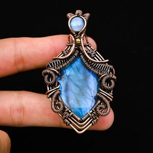 Labradorita Piedras Preciosas Alambre de Cobre Envuelto Hecho a Mano Colgante Joyería Regalo para Ella - Imagen 1 de 4