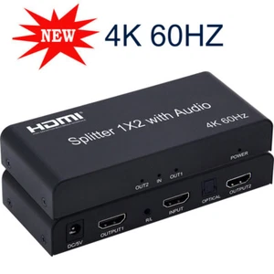 4K 60HZ HDMI 2.0 1x2 Splitter Audio Extractor Video Converter Laptop To Monitor - Picture 1 of 14