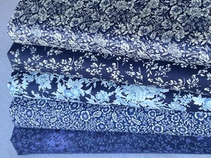 100% cotton fat quarter bundle quality craft fabric floral NAVY blue 1 C - Picture 1 of 9
