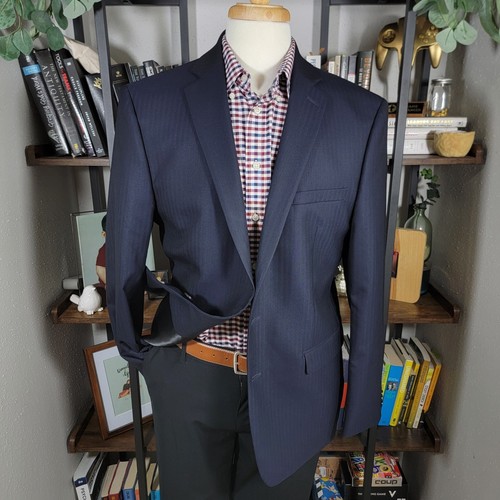 Blazer cappotto sportivo uomo Michael Kors due bottoni blu navy lana spina di pesce 44R