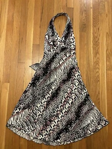 VTG Y2K Betsey Johnson Animal Print Halter Dress Silk Cheetah Leopard Bow 2 - Picture 1 of 9