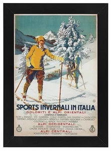 TV45 Vintage 1926 Winter Italy Italian Ski Skiing Travel Framed Poster A3/A4 - Picture 1 of 1