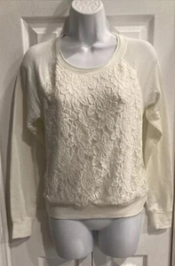 American Rag Cie Shirt XS Ivory Floral Lace Overlay Boho Sweatshirt Sweater NWT - Picture 1 of 11